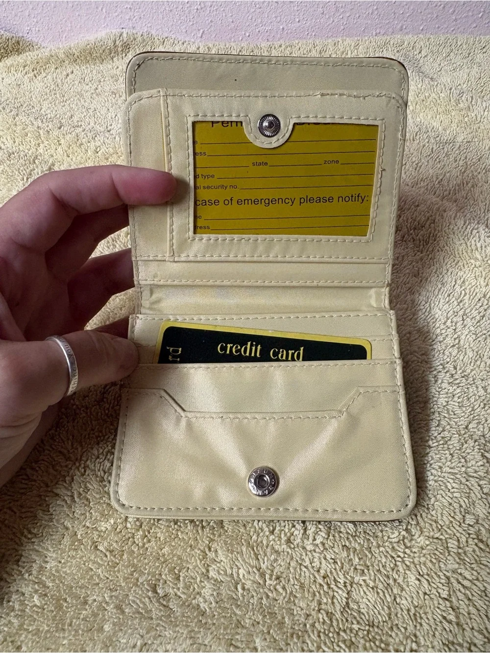 Brown Faux Leather Snap Closure Compact Wallet Card Holder Organizer